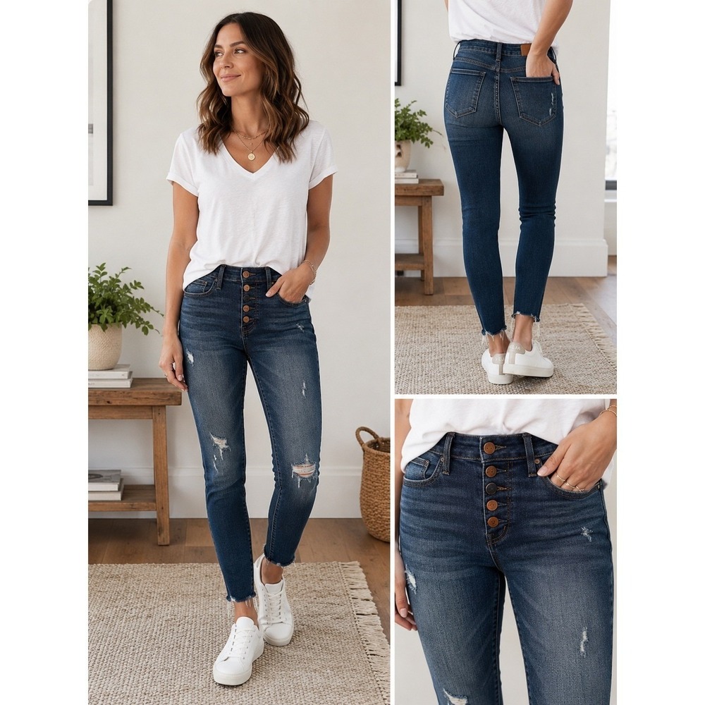Madewell Womens 10" High-Rise Skinny Jeans Size 26 Dark Wash Distressed Denim Bu